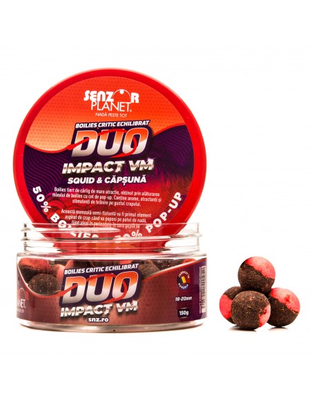Boilies Pentru Carlig Senzor Planet Duo Impact VM, Squid Si Capsuna, 16-20mm, 150g