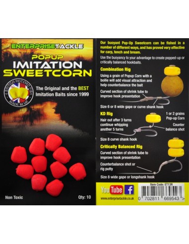 Porumb Artificial Flotant Enterprise Tackle Pop-Up Sweetcorn, Red Unflavoured, 10buc/plic