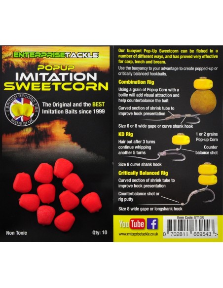 Porumb Artificial Flotant Enterprise Tackle Pop-Up Sweetcorn, Red Unflavoured, 10buc/plic