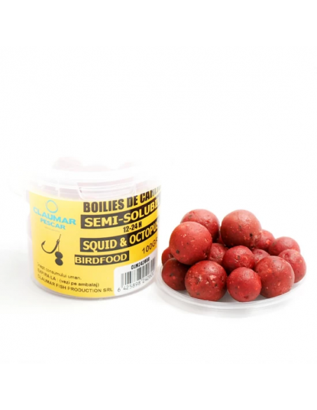 Boilies Claumar Birdfood Semi-solubil, Squid & Octopus, 16-18-20mm, 100gr