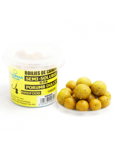 Boilies Claumar Birdfood Semi-solubil, Porumb Dulce, 16-18-20mm, 100gr