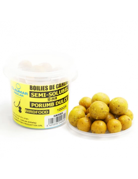 Boilies Claumar Birdfood Semi-solubil, Porumb Dulce, 16-18-20mm, 100gr