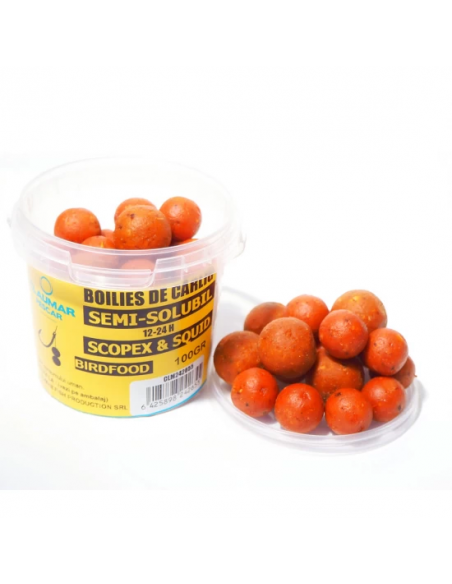 Boilies Claumar Birdfood Semi-solubil, Scopex & Squid, 16-18-20mm, 100gr