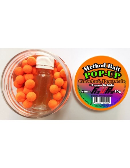 Pop-Up Fish Pro Method Bait, Ciocolata-Portocale + Aroma, 8mm, 15g