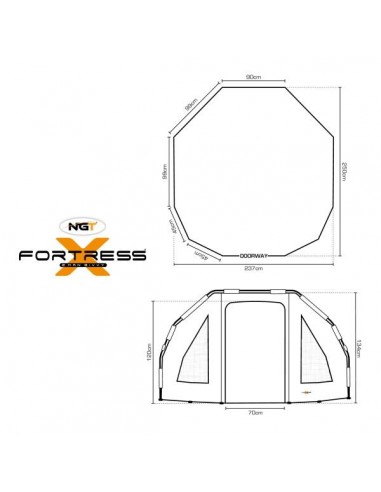 Cort NGT Fortress 2 Persoane Cu Streasina, 230x260x140cm