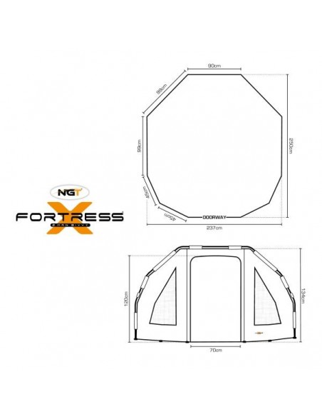 Cort NGT Fortress 2 Persoane Cu Streasina, 230x260x140cm