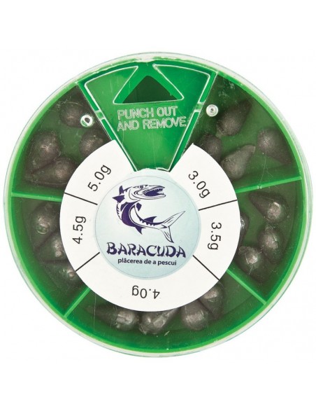 Plumb culisant tip lacrima Baracuda, 100gr, 3-5gr, 5 marimi/set Plumb culisant tip lacrima Baracuda, 100gr, 3-5gr, 5 marimi/set