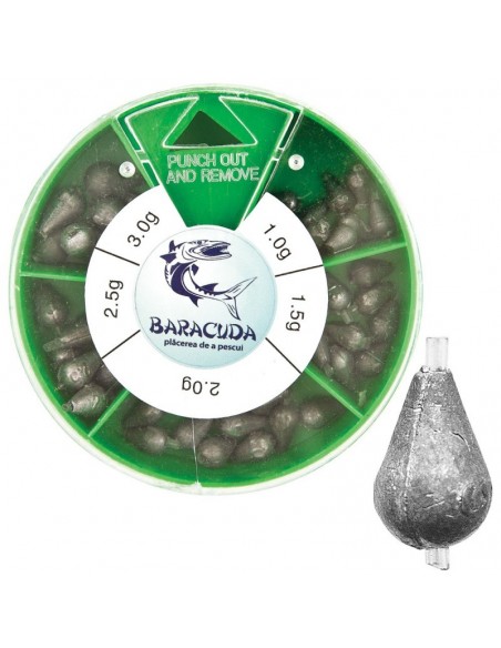 Plumb culisant tip lacrima Baracuda, 100gr, 1-3gr, 5 marimi/set