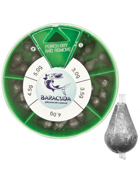 Plumb culisant tip lacrima Baracuda, 100gr, 3-5gr, 5 marimi/set Plumb culisant tip lacrima Baracuda, 100gr, 3-5gr, 5 marimi/set