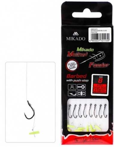 Carlige Legate Mikado Push Stop, Carlig Nr.4, Fir 0.28mm, 10cm, 8buc/plic