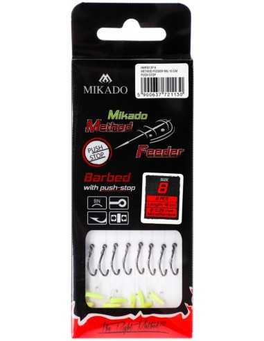 Carlige Legate Mikado Push Stop, Carlig Nr.4, Fir 0.28mm, 10cm, 8buc/plic
