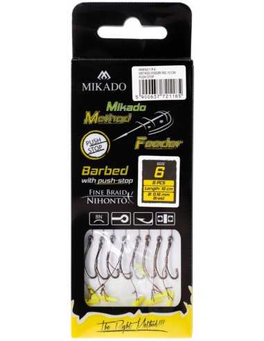 Carlige Legate Mikado Push Stop, Carlig Nr.4, Fir Textil 0.16mm, 10cm, 8buc/plic