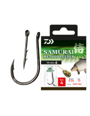 Carlige Legate Daiwa Samurai Method Feeder, Carlig Nr.8, 0.18mm, 12cm, 6buc/plic