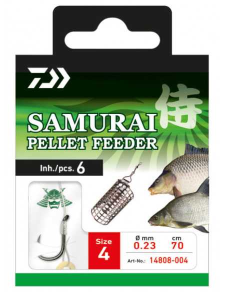Carlige Legate Daiwa Samurai Pellet Feeder, Carlig Nr.12, 0.18mm, 60cm, 6buc/plic Carlige Legate Daiwa Samurai Pellet Feeder, Carlig Nr.12, 0.18mm, 60cm, 6buc/plic