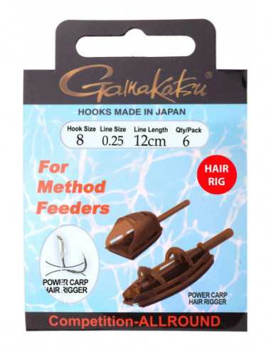 Montura Gamakatsu Method Hair PCHR, Carlig Nr.8, Fir 0.25mm, 12cm, 6buc/plic