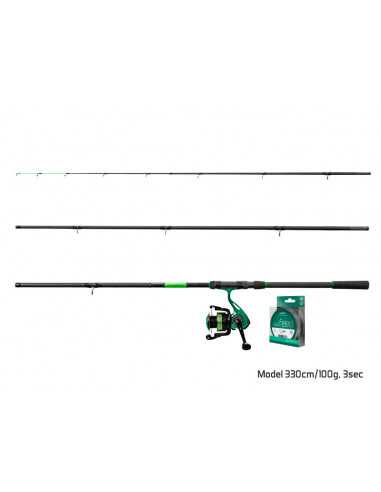 Set Feeder Lanseta + Mulineta + Fir Delphin GreenFEED, 3.30m, 100g, 3+3buc