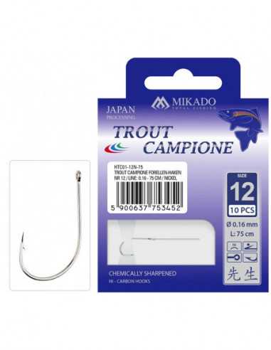 Carlige Legate Mikado Trout Campione, Nr. 8Ni, Fir 0.20mm, 200cm, 10buc/set