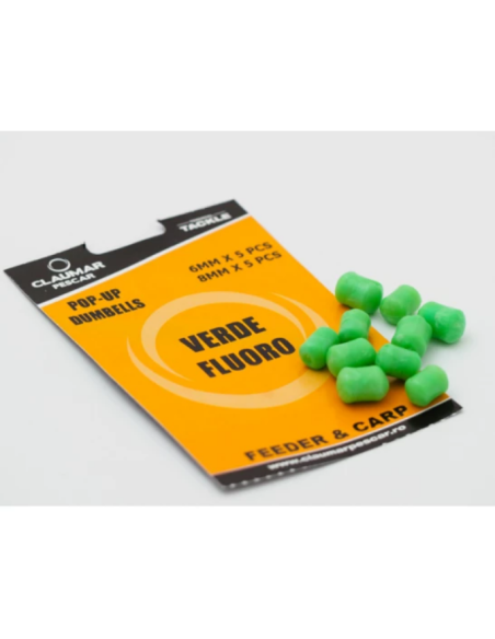 Pop-up Dumbells Claumar, Verde Fluo, 6mm/8mm, 10buc