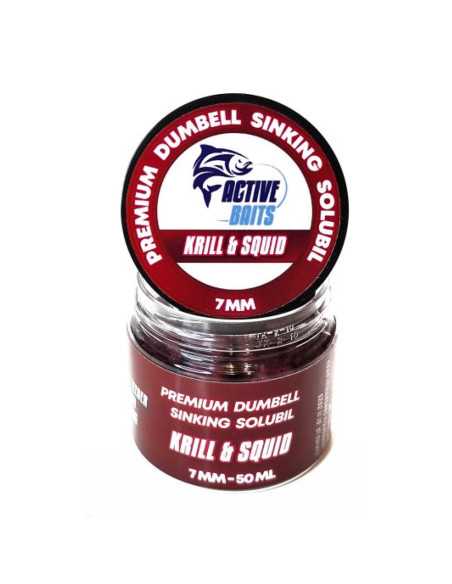 Dumbell Premium Active Baits Sinking Solubil, Krill & Squid, 7mm, 50ml Dumbell Premium Active Baits Sinking Solubil, Krill & Squid, 7mm, 50ml