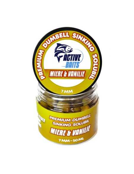 Dumbell Premium Active Baits Sinking Solubil, Miere & Vanilie, 7mm, 50ml Dumbell Premium Active Baits Sinking Solubil, Miere & Vanilie, 7mm, 50ml