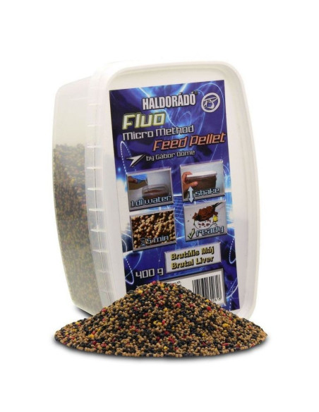 Pelete Haldorado Fluo Micro Method Feed Pellet, Brutal Liver, 400g Pelete Haldorado Fluo Micro Method Feed Pellet, Brutal Liver, 400g