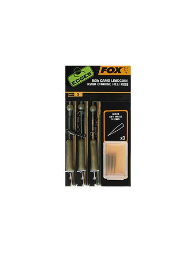 Kit Fox Edges Camo Leadcore Kwik Change Heli Rigs 50lb, 3buc/plic