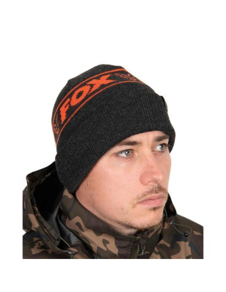 Caciula Fox Collection Beanie Hat, Black and Orange Caciula Fox Collection Beanie Hat, Black and Orange