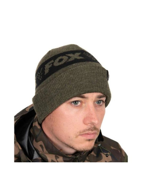Caciula Fox Collection Beanie Hat, Green and Black Caciula Fox Collection Beanie Hat, Green and Black