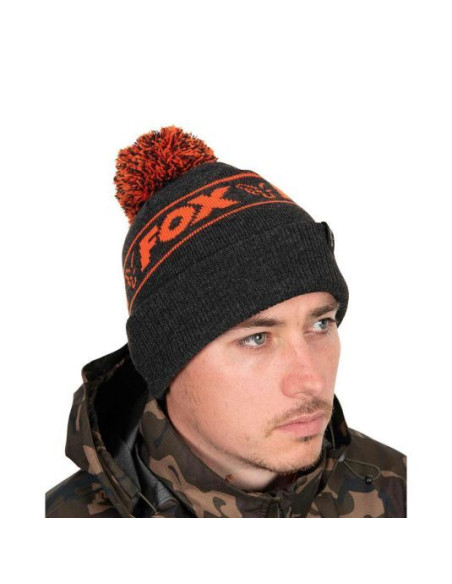 Caciula Fox Collection Bobble Hat, Black and Orange Caciula Fox Collection Bobble Hat, Black and Orange