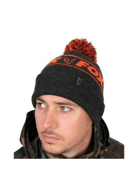Caciula Fox Collection Bobble Hat, Black and Orange Caciula Fox Collection Bobble Hat, Black and Orange