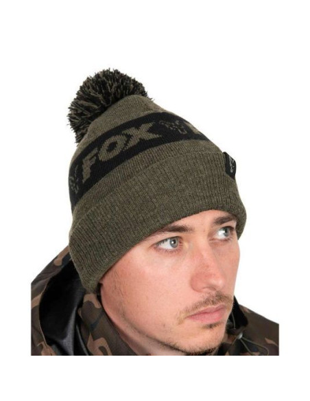 Caciula Fox Collection Bobble Hat, Green and Black Caciula Fox Collection Bobble Hat, Green and Black