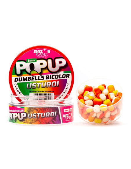 Pop Up Senzor Planet Dumbells Bicolor, Usturoi, 8mm, 30g Pop Up Senzor Planet Dumbells Bicolor, Usturoi, 8mm, 30g