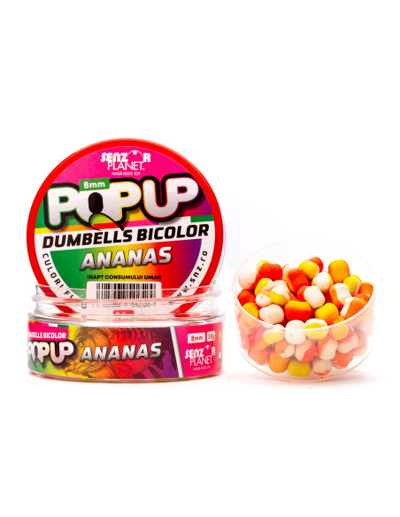 Pop Up Senzor Planet Dumbells Bicolor, Ananas, 8mm, 30g Pop Up Senzor Planet Dumbells Bicolor, Ananas, 8mm, 30g