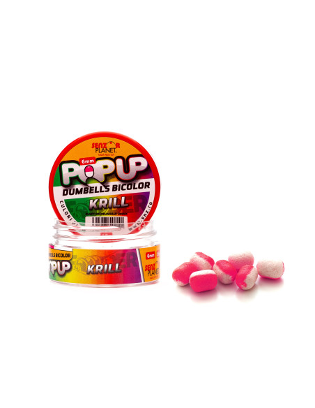 Pop Up Senzor Planet Dumbells Bicolor, Krill, 6mm, 15g Pop Up Senzor Planet Dumbells Bicolor, Krill, 6mm, 15g