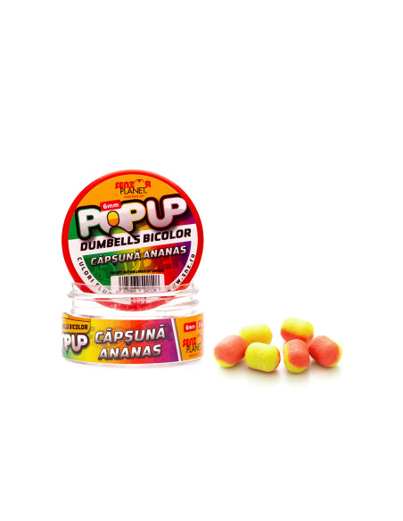 Pop Up Senzor Planet Dumbells Bicolor, Capsuna & Ananas, 6mm, 15g Pop Up Senzor Planet Dumbells Bicolor, Capsuna & Ananas, 6mm, 15g