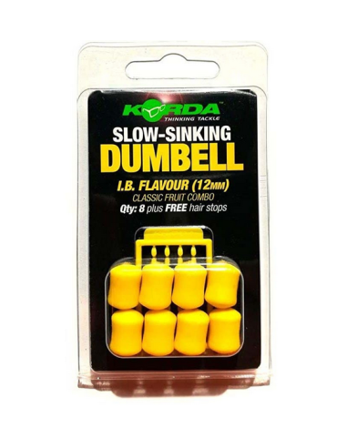 Dumbell Flotant Korda Slow-Sinking + Free Hair Stops, I.B. Flavour (Galben), 12mm, 8buc/blister
