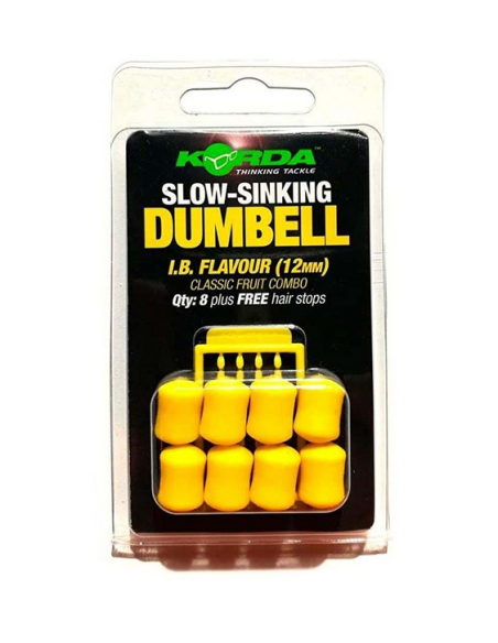 Dumbell Flotant Korda Slow-Sinking + Free Hair Stops, I.B. Flavour (Galben), 12mm, 8buc/blister