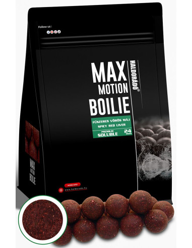 Boilies Haldorado Max Motion Boilie Premium Soluble, Ficat Rosu Condimentat, 24mm, 800g