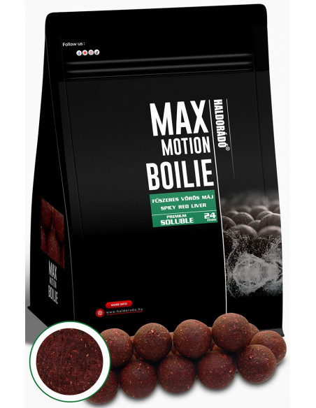 Boilies Haldorado Max Motion Boilie Premium Soluble, Ficat Rosu Condimentat, 24mm, 800g