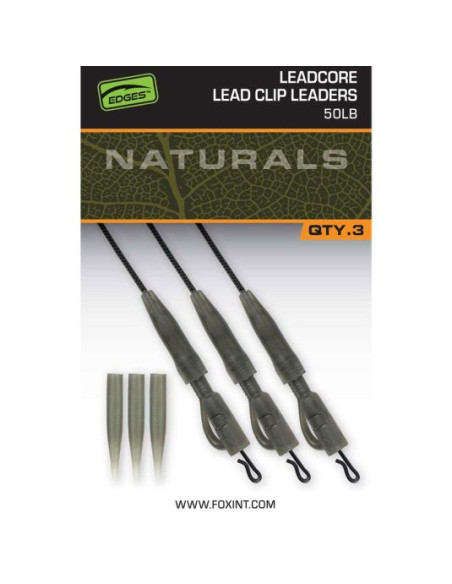Kit monturi leadcore Fox Edges Naturals Leadcore Lead Clip Leaders, 50lb, 3buc/plic Kit monturi leadcore Fox Edges Naturals Leadcore Lead Clip Leaders, 50lb, 3buc/plic