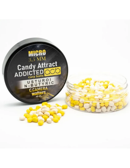 Wafters Addicted Carp Baits Candy Attract Micro C.Camera, Usturoi / N-butyric, 3.5mm, 40ml Wafters Addicted Carp Baits Candy Attract Micro C.Camera, Usturoi / N-butyric, 3.5mm, 40ml