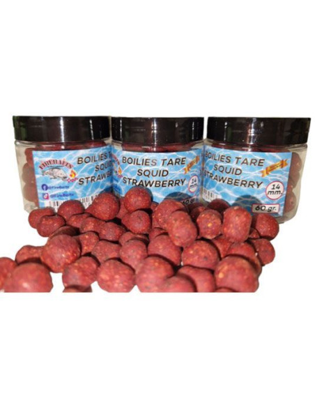 Boilies FireBaits Tare, Squid - Strawberry, 14mm, 60g Boilies FireBaits Tare, Squid - Strawberry, 14mm, 60g