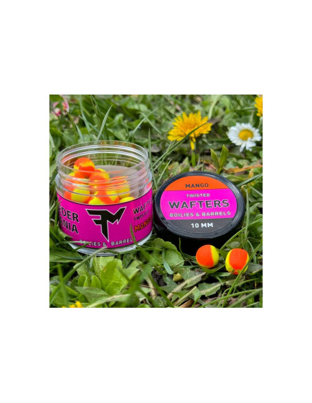 Wafters Feedermania Twisted Boilies & Barrels, Mango, 10mm Wafters Feedermania Twisted Boilies & Barrels, Mango, 10mm