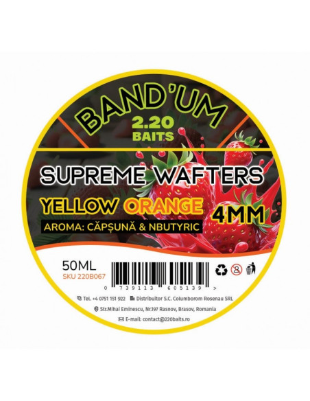 Wafters 2.20 Baits Supreme Bandum Wafters, Yellow Orange, 4mm, 50ml Wafters 2.20 Baits Supreme Bandum Wafters, Yellow Orange, 4mm, 50ml