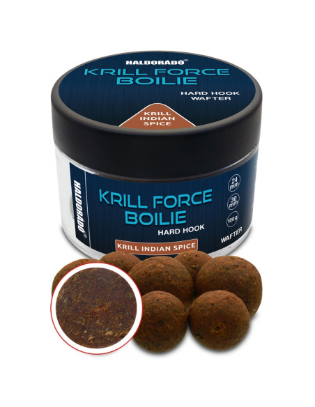 Boilies De Carlig Haldorado Krill Force Boilie Hard Hook Wafter, Krill Indian Spice, 24-30mm, 100g