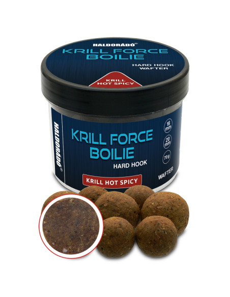 Boilies De Carlig Haldorado Krill Force Boilie Hard Hook Wafter, Krill Hot Spicy, 16-20mm, 70g