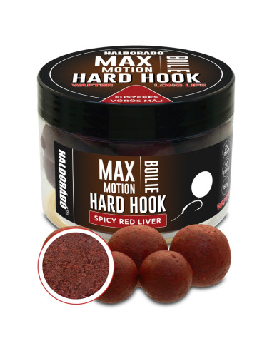 Boilies De Carlig Haldorado Max Motion Boilie Hard Hook Wafter, Ficat Rosu Condimentat, 24-30mm, 150g