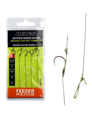 Carlige Legate Cu Spin Nevis Feeder Round Barbless, 5 buc/plic