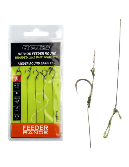 Carlige Legate Cu Spin Nevis Feeder Round Barbless, 5 buc/plic