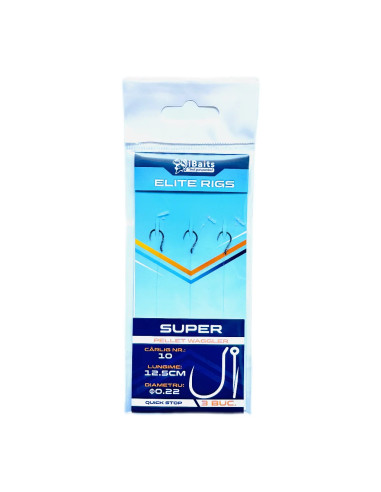 Carlige Legate iBaits Elite Rigs Barbless Quick-Stop, 12,5cm Mono 0,22 mm (3 buc/plic)